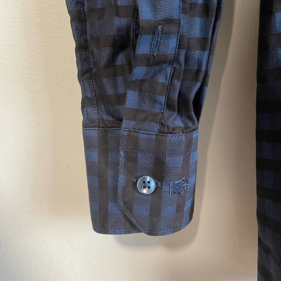Louis Philippe Men's Blue and Black Plaid Dress Shirt -  40cm - Picture 3 of 8